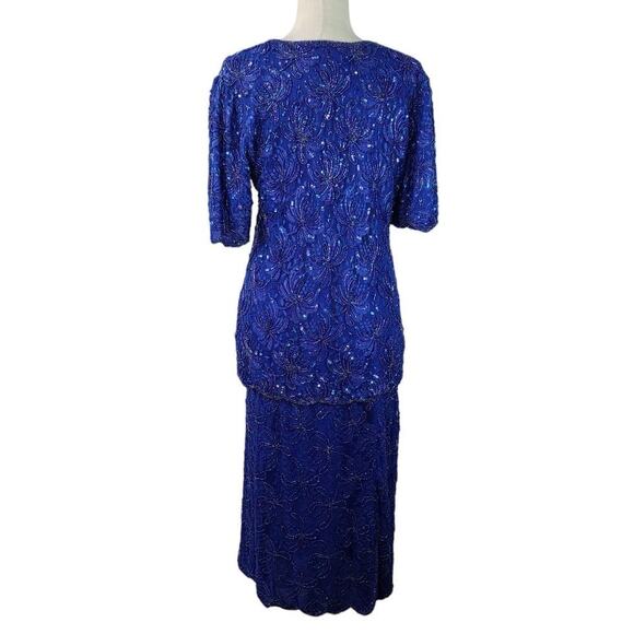 Laurence Kazar Bright Blue Purple Beads Sequins Vintage Top & Skirt Set Lined M - Picture 3 of 6